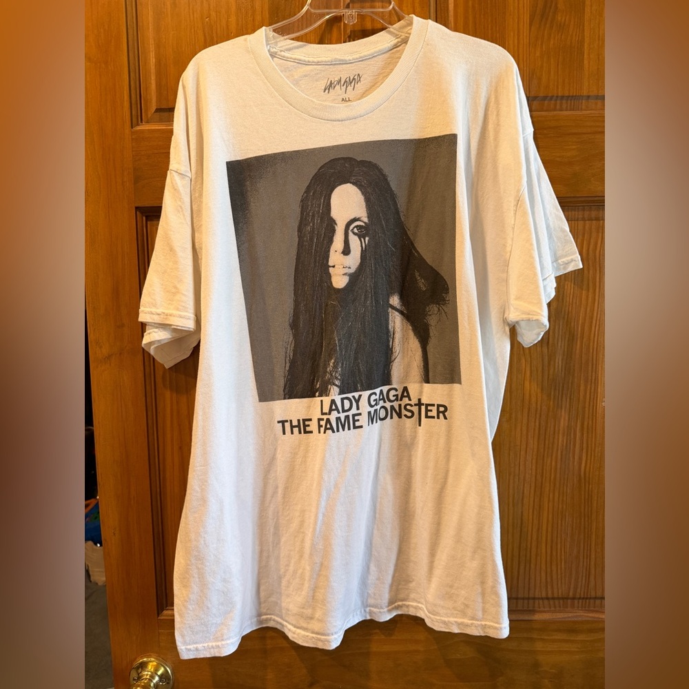 OSFM White Graphic Lady GaGa The Fame Monster Tee - Short Sleeve